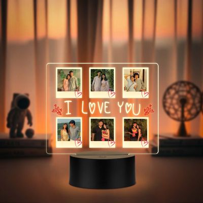 Personalized I Love You Photo Collage Lamp Romantic Bedside Light for Valentine's Day, Wedding, or Engagement Gift for Couples, Warm LED Home Decor for Couples